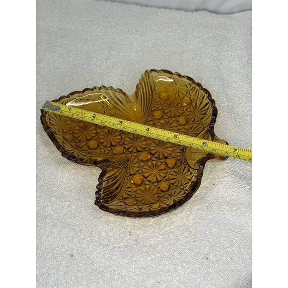 Vintage Amber Glass Fall Leaf Candy Dish Trinket, 1970s,  7” - Picture 6 of 6